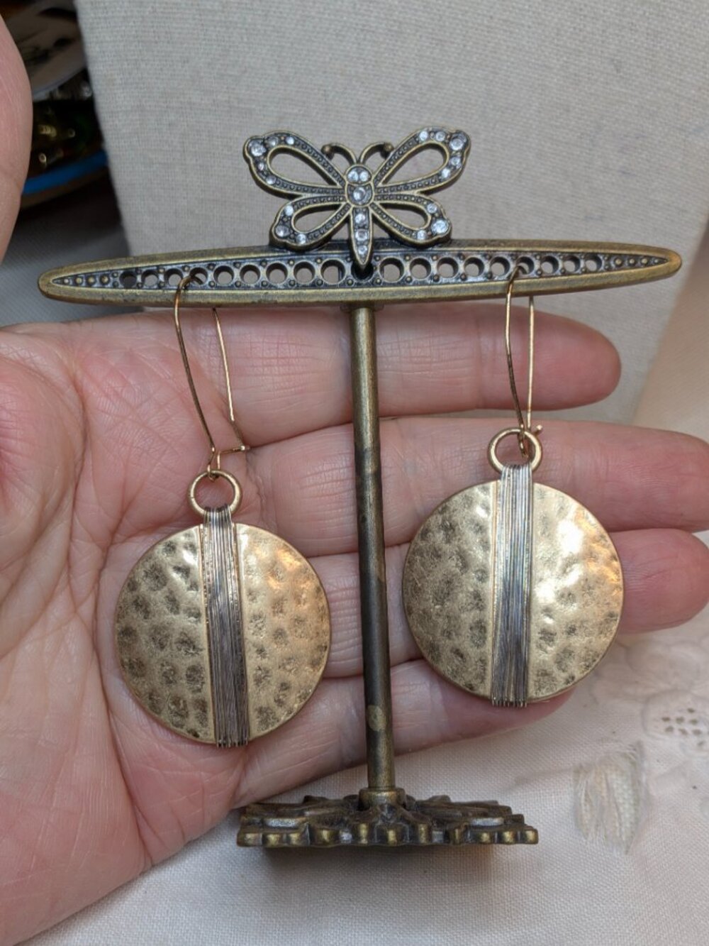 Vintage Robert Lee Morris Soho Hammered Disc Earrings – Mixed Metal, 3" Drop